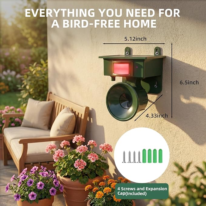 2026 Solar Ultrasonic Bird Repellent Devices Outdoor,Best Bird Deterrent for Pool,Pigeon Repellent for Balcony,Keep Crows Sparrows Starlings Out of Fruit Trees,Swimming Pool,Balcony,Patio,Roof