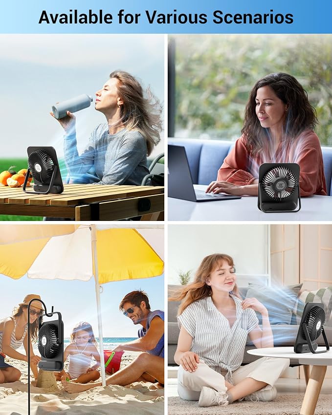 WHATOOK Desk Fan 2 Pack: 100 Speeds Stepless Control 2000mAh Battery Operated Portable Fan, Rechargeable Table Fan for Cruise Ship Essentials, Gift for Couples, Dorm, Office, Bedroom(Black and Black)