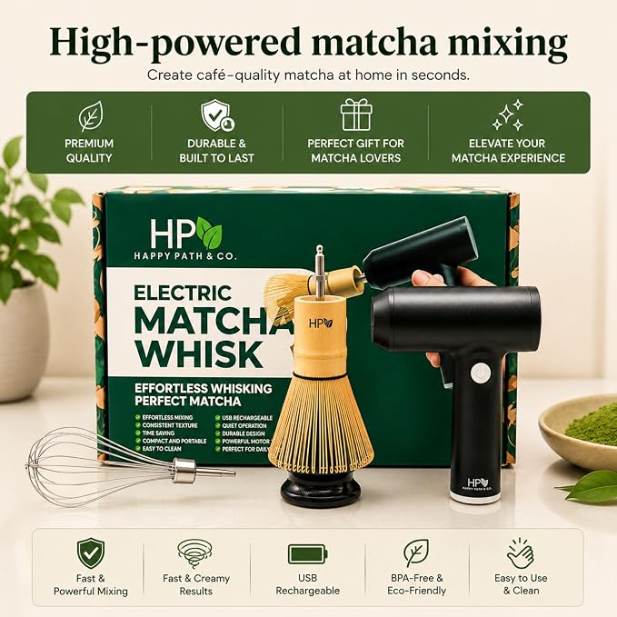 Matcha Electric Whisk Set - Rechargeable Handheld Frother with Whisk and Holder | Automatic Stirrer for the Perfect Blend | Handheld Frother for Matcha Tea Lovers (Electric Matcha Whisk)