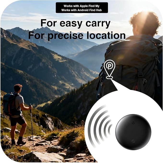 Bluetooth Tracker Works with Apple Find My & Android Find Hub – Key Finder for Keys & Pet Collar, No Monthly Fee, Loud Alarm, Replaceable Battery(2 Pack, Black)