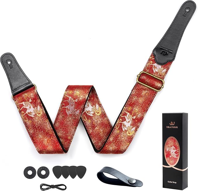Guitar Strap, embroidery Jacquard Adjustable Guitar Straps for Acoustic/Bass/Electric Guitar, Includes Guitar Pick, Strap Button and Strap Lock, Constellation Gift (Aries)
