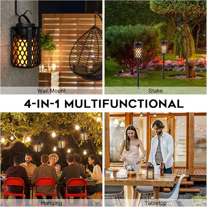 Outdoor Bluetooth Speaker with Flame Atmosphere, Waterproof Wireless Speaker with Wall Mount/Stake/Hook, Led Torch Lantern, Camping Patio Accessories, 10W Stereo Sound, Gifts for Men, Women, Dad