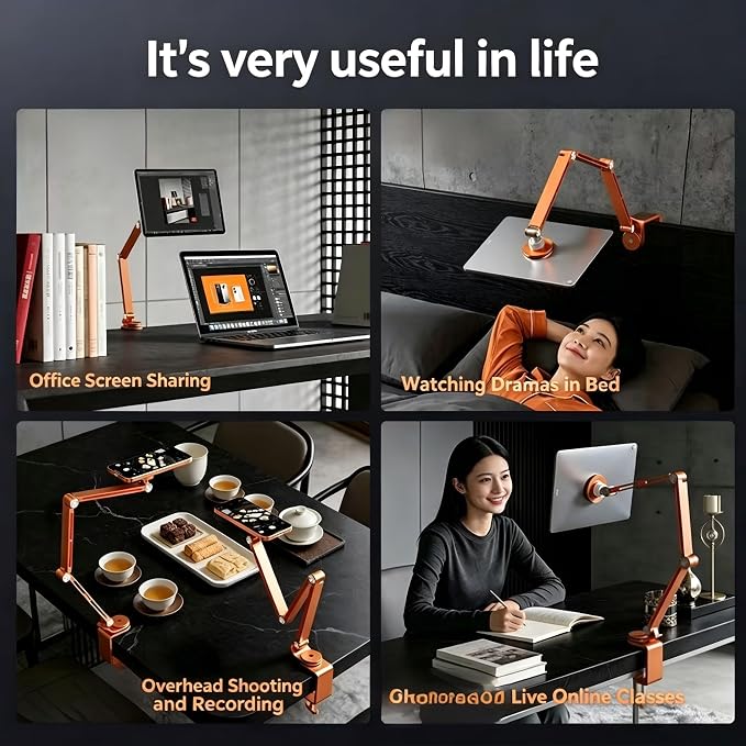 Magnetic Cell Phone Stand for Desk,360°Rotation Aluminum Tablet Holder,Hight Adjustable Foldable Phone Holder for 4-12.9" Devices Compatible with MagSafe/iPhone/Android/iPad (Orange)