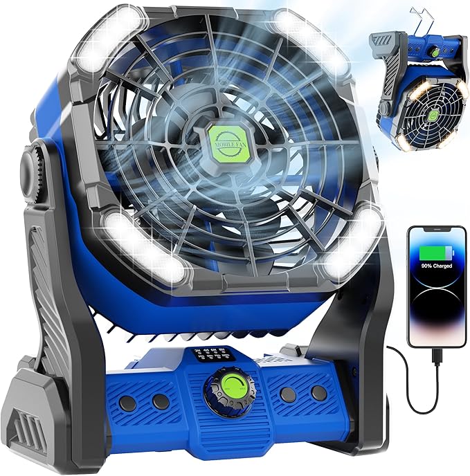 20000mAh Battery Powered Fan Rechargeable,Portable Fan for Travel Camping Fan with LED Lantern,270ยฐRotation Battery Operated Fan,USB Personal Fans Camping Essentials Battery Fan Cordless Fan X26 Blue