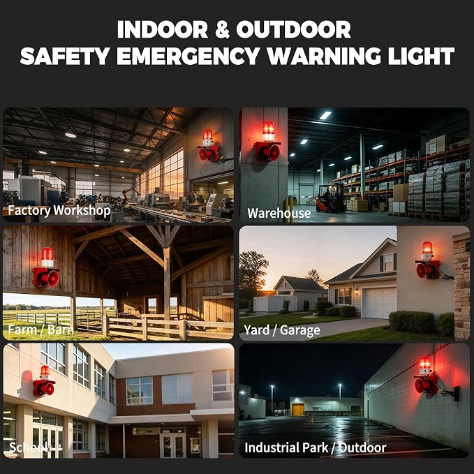 AC110V Industrial Siren Alarm Strobe Light-120dB Loud Horn&Waterproof Red Beacon Warning Light for Emergency,Factory,Fires,Tornado,Intruder Deterrent (AC110V Red Light (Switch,0-120dB))
