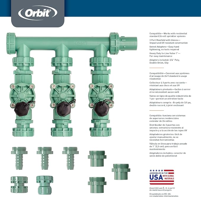 Orbit 91207 3-Valve Preassembled Sprinkler Manifold for Poly Pipe (Pack of 3)