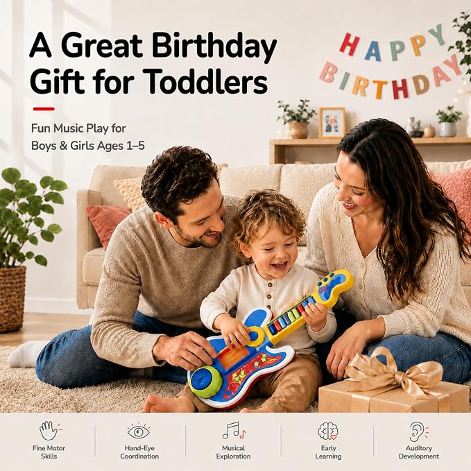 Toddlers Guitar, 4 in 1 Kids Guitar and Piano Guitars for Toddlers 2-4 with Lullaby Projector Toy for Kids Musical Instruments Toys Birthday Gift for a 2 3 4 5 Year Old Boys Girls Gifts