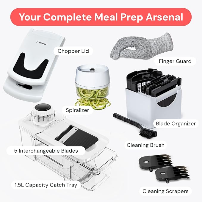 Fullstar Mandoline Slicer for Kitchen - Vegetable Chopper, Onion Potato Food Veggie Fruit Slicer and Cutter with Container, Kitchen Gadgets & Gifts, Home Essentials (6 in 1, Black)