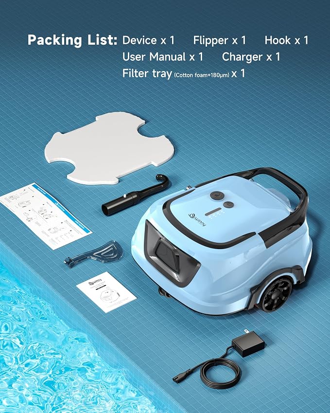 2026 Cordless Robotic Pool Vacuum for Above Ground Pools, Automatic Pool Cleaner Featuring Powerful Suction, LED Status Light & Dual‑Layer Filters, 2.5‑Hour Rapid Charging, Self‑Parking,Blue