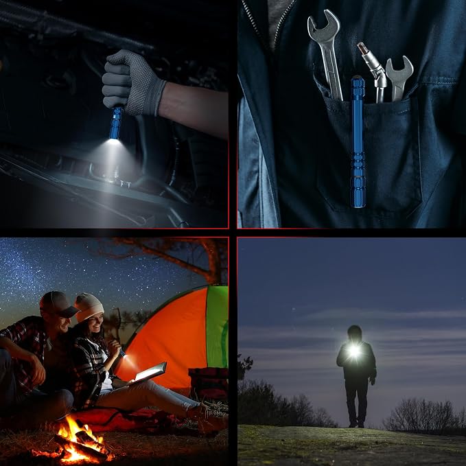 FORTO Rechargeable Pen Light Flashlight, 400 Lumens Small Pocket Flashlight with Clip, IP67 Waterproof, 2 Light Modes, 3-Color Battery Indicator, Type-C Charging, for Inspection,Emergency (Blue)