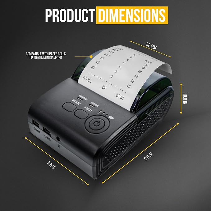Kolibri Portable Thermal Printer with 90mm per Second Speed, USB and RJ232 Cable are Included - Bill Counter Printer