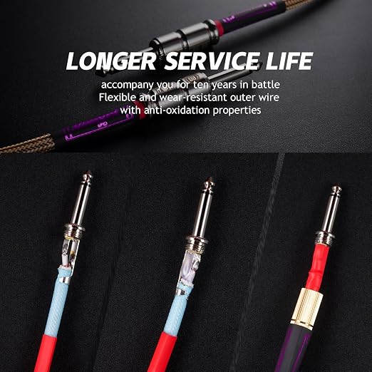 15ft Guitar Cable, 1/4 Inch Straight/Straight Instrument Cable, Electric Cord Amp Cord for Bass Guitar Amp and Instruments (Champagne & Black Braided BG.XII)