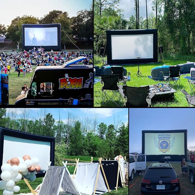 Inflatable Projector Screen - 16FT Outdoor Movie Screen Blow Up for Movie Parties Backyard Outside with Air Blower and Carry Bag, Front and Rear Projection