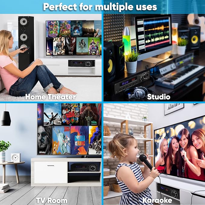 Pyle Wireless Bluetooth Home Audio Amplifier - 100W 5.1 Channel Home Theater Receiver, Surround Sound w/ HI Def In and Out, RCA In, Subwoofer Out, LED Control Center, 12V Adapter - PFA560BT