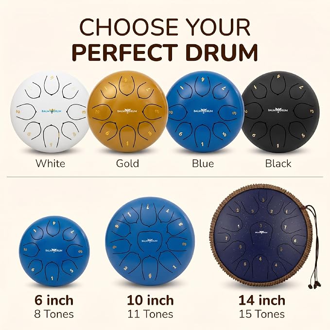 Balmy Drum Steel Tongue Drum 6 inch 8 Notes 440Hz, Handpan Drum with Music Book, Mallets, Carry Bag, Finger Picks, Rain Drum for Outdoor, Meditation Yoga Calming Instruments for Adults Kids (Blue)