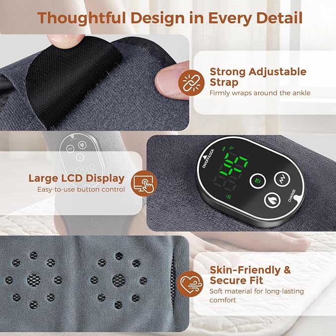 Ankle Massager, Foot Massager with 6 Heat Levels & 3 Vibration Modes, Cordless Foot Renew Triple Method Massagers, Portable Ankle Heating Pad for Circulation and Pain Relief