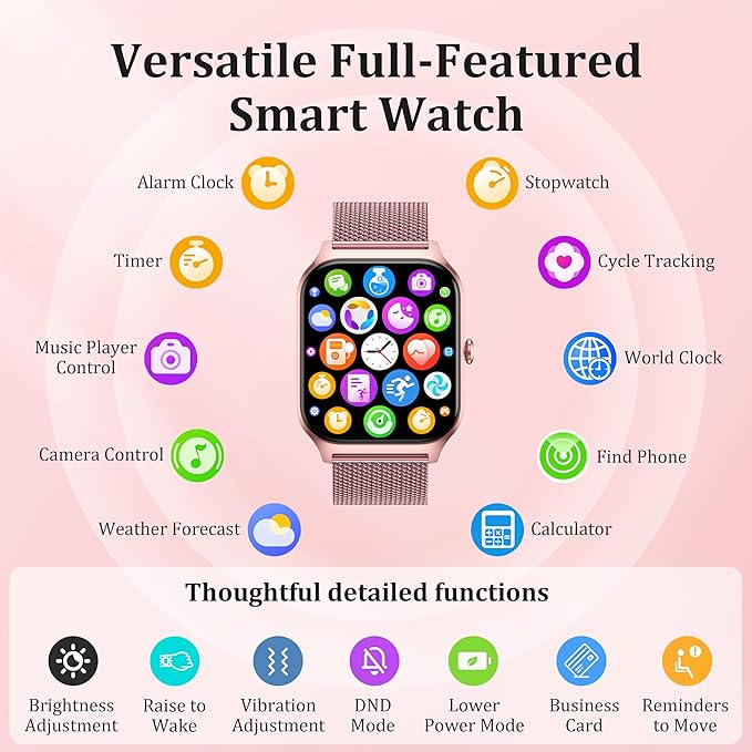 Smart Watch Women Men, 1.85’’ Reloj Inteligente para mujer hombre, Make/ Answer Call, Health Monitor/Blood Pressure, 110+ Sports Modes, Voice Control, IP68 Waterproof Compatible with Android & iPhone