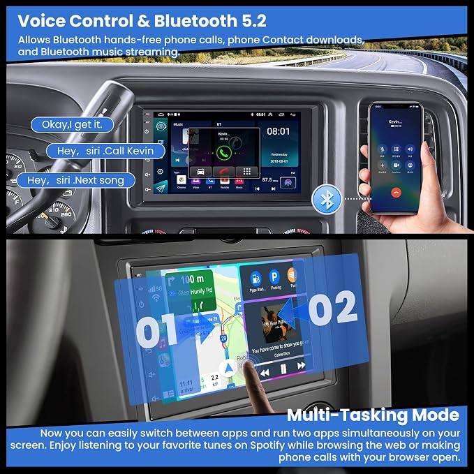 8-core 4G+64G Android 15 Car Radio for 2003-2006 Chevrolet Chevy Silverado Impala Tahoe GMC Sierra Yukon, 7" IPS Touch Screen Car Stereo Build-in GPS, CarPlay/Android Auto, Backup Camera/DSP/SWC