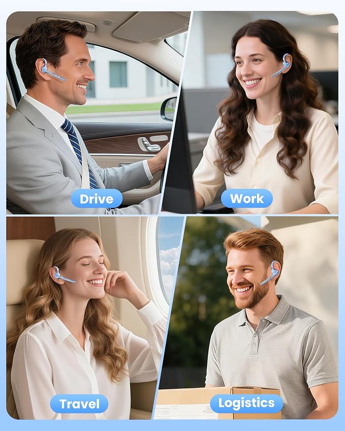 New Bee Bluetooth Headset, Single-Ear Bluetooth Earpiece for Cell Phone Calls, Dual Mic with Mute Button, 72H Talk Time, 500mAh Charging Case Wireless Headset for Phone and Laptop