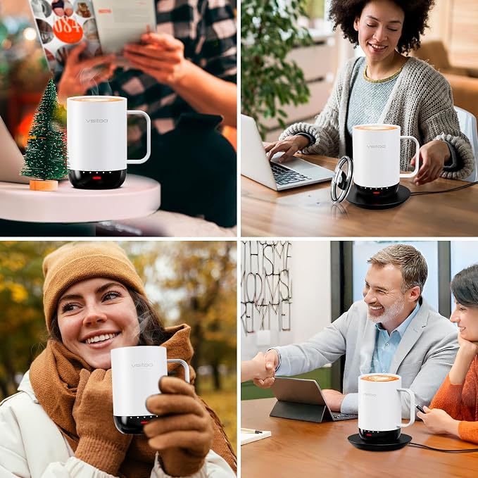 Vsitoo S3 Pro 16oz Smart Self Heating Coffee Mug, Heated Coffee Mug with AI Auto-Sensing Temperature Control, 120-150℉ Rechargeable Smart Mug Warmer, IPX7 Waterproof, Gift for Men Women, White
