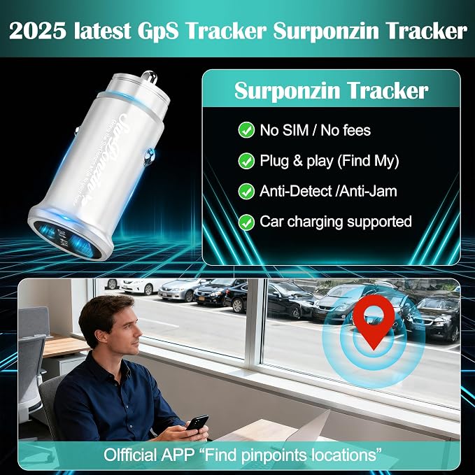 Car Anti-Loss Device with Charging Port - Real-Time Location Tracking, Compatible with Apple Find My (iOS Only)-Sliver