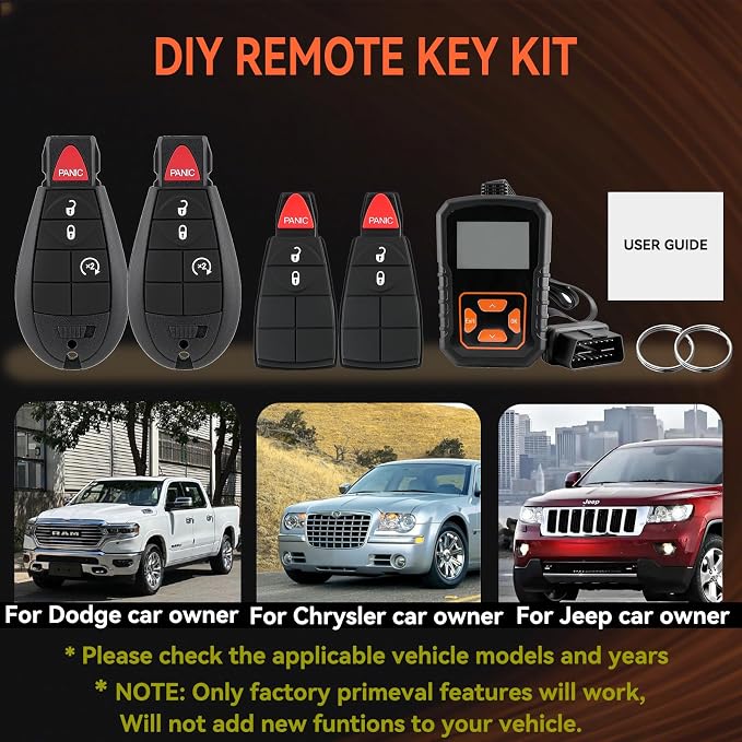 Key Fob Replacement for Dodge Ram 1500 2500 3500 Truck 2009-2012 Journey Challenger Grand Caravan Jeep Grand Cherokee Commander Chrysler Town Country Simple Remote Key DIY Kit IYZ-C01C