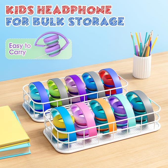 AILIHEN Classroom Headphones Bulk 10 Pack with Microphone - C8 On-Ear Wired Kids Headphones for School with 3.5mm Jack for Library Home Online Learning (Multicolor)