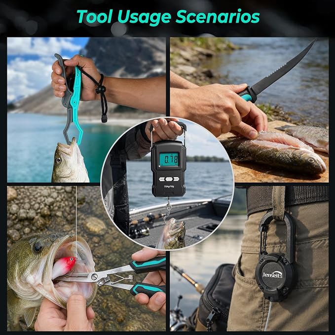 Jenseits Fishing Tool Kit, Fish Gripper, Fishing Pliers, Digital Fish Scale, Fillet Knife, Hook Remover & Fishing Accessories Set, Freshwater Saltwater Fishing Gear, Fishing Gifts for Men Angler