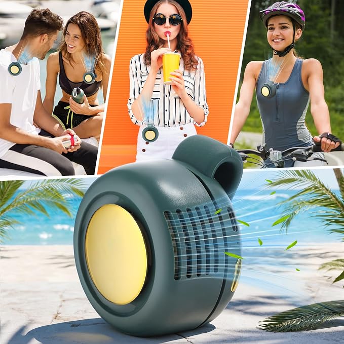 4 Pack 360° Portable Silent Mini Bladeless Electric Fan, Small Fan Clip on for Shirt & Waist, 3 Speeds Rechargeable Whirlwind Cooling Fans for Outdoor Travel Office(Green)