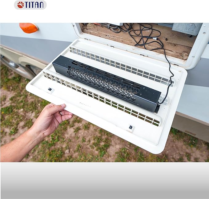 TITAN 12V DC RV Fridge Ventilation Cooling Fan, Perfect Shape For American RV Side Vents, Easy installation, Adjustable Temperature Settings, IP55 Waterproof TTC-SC60(A)