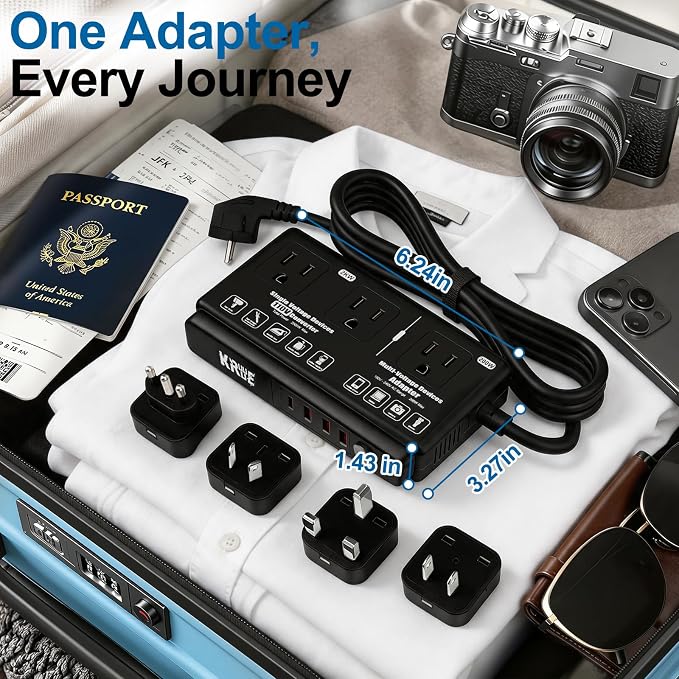 220v to 110v Travel Voltage Converter: International Universal Voltage Black Converter US to Europe Power Strip Plug Transformer - 2000W Electric Hair Dryer Step Down Outlet Converters for European UK