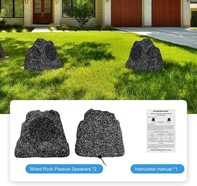 STUDIOFINIX Outdoor Rock Speakers Waterproof, 400 Watt 6.5 Inch Superior Timbre IPX7 Weatherproof,Design for Garden,Patio,Pool,Deck,BBQ (Pair)