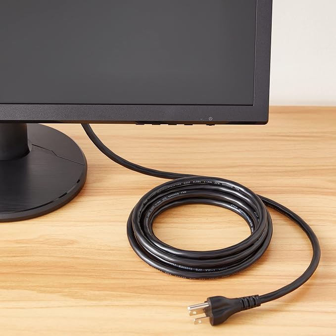 Amazon Basics Replacement Power Cord for Computer, Monitor, TV, Printer, PC, 3 Prong, 18 AWG, 125 Volts, 10 Feet, Black