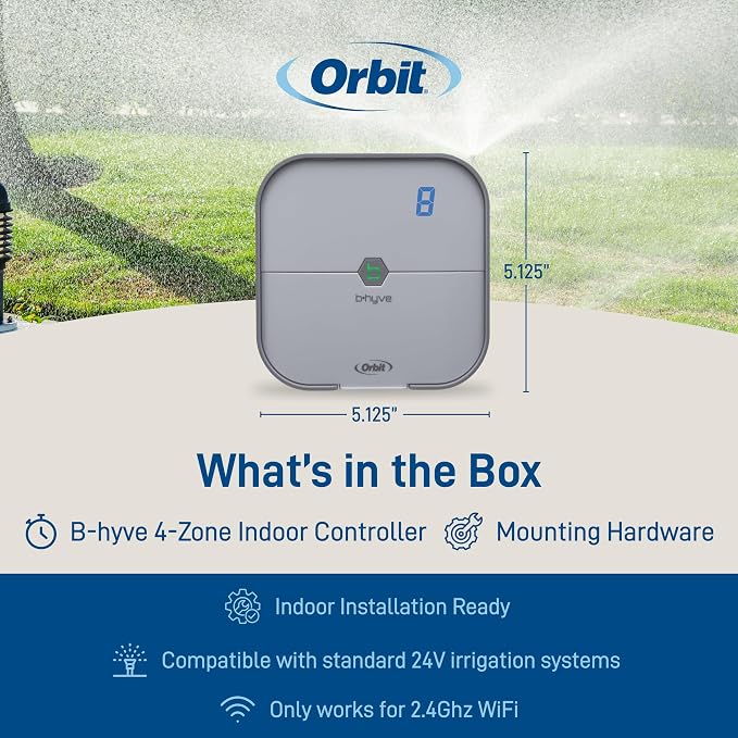 Orbit B-hyve Indoor Smart Sprinkler Controller - 8-Zone - WiFi Irrigation Controller - App Controlled Irrigation with Weather Adjustment - Easy Installation Smart Home Ready Device - 57925