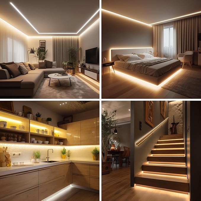 Pandery COB LED Strip Lights Warm White,24V Dimmable led Light Strip KIT with Remote and app Control,2700K 50FT/15m 8mm Wide Ra>90 Cuttable Flexible Strip Lights forBedroom,Wardrobe,Cabinet