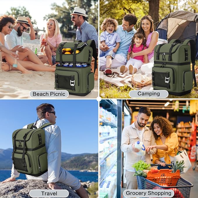 Large Waterproof Insulated Cooler Backpack for Men & Women, Double Decker Leak Proof Cooler Backpack for Beach, Camping, Picnic, Travel, 26L, 44Cans