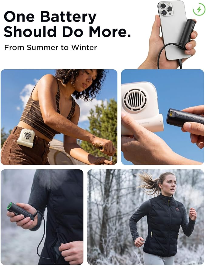 InoKraft Hands Free Trail Fan, Portable Fan, 49ft/s Turbo Waist Fan Clip On Design, Portable Cooling Fan for Hiking, Camping & Outdoor Work, Moss Green, Battery Excluded