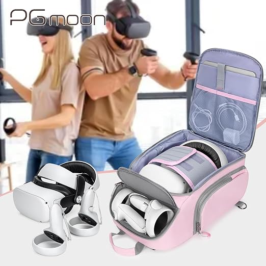 PGmoon Carrying Case Compatible with Oculus Meta Quest 2/Quest 3/Quest 3S/VR Elite Strap, Travel Storage Bag Backpack with Separate Room for Touch Controllers and Multi-Pockets (Patent Design)