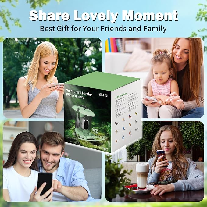 Smart Bird Feeder with Camera, Solar Powered 3 L Capacity, 2K HD AI Identify Bird Species, Weatherproof Auto Video Recording, Real-Time Alerts, Ideal Gift for Tech Lovers and Parents (Green)