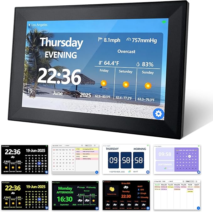WiFi 10.1 Inch Digital Alarm Clock for Seniors, Large Display with Day/Date Smart Touchscreen Electronic Calendar 64 Alarms 64 Reminders Dementia Alarm Clock for Elderly(Black)