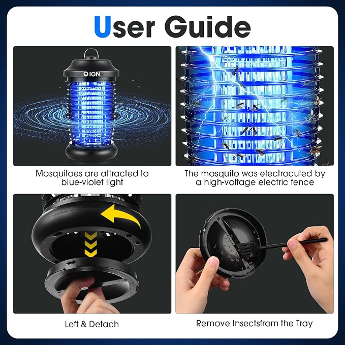 Bug Zapper Outdoor, Plug-in Electric Mosquito Fly Zapper, 15W Light & 4200V Grid, On/Off Switch, Mosquito Traps & Killer for Home, Kitchen, Patio, Backyard and More (Black)
