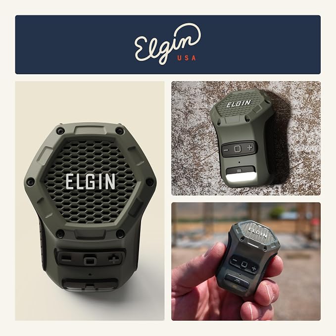Elgin Thumper Mini Wearable Bluetooth Speaker, 35-Hour Battery Life, 50 ft Wireless Range, Water-Resistant, Magnetic Mount & Clip-On Design with LED Work Light for Jobsite, Outdoor & Everyday Use