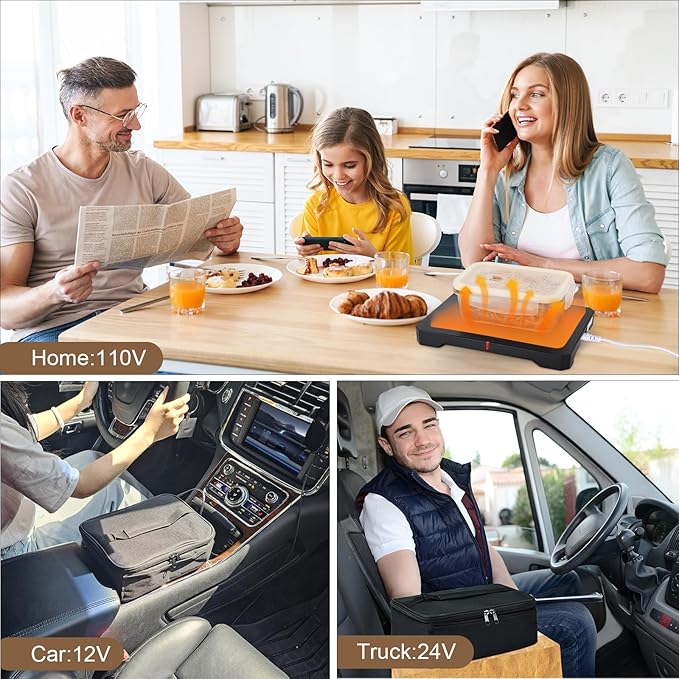 Portable Oven 12V, 24V, 110V Car Food Warmer Portable Mini Oven Personal Microwave Heated Electric Heating Lunch Box With Wall & Vehicle Plug for Work Reheating Food in Car, Truck, Travel, Work