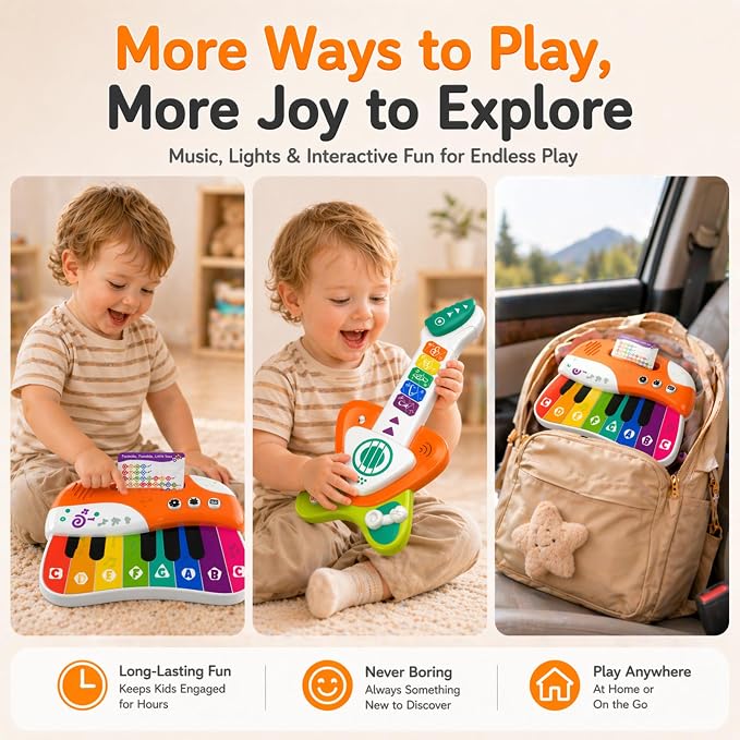 Toddler Guitar Toy 1-3, Baby Guitar with Touch Sensor Strings, 2 in 1 Guitar Piano Musical Toy for 1 2 3 Year Old Boys Girls, Educational Music Toy, Birthday Gift