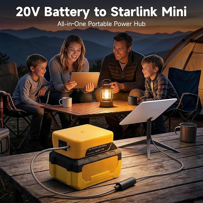 Starlink Mini Battery Adapter Compatible with DeWalt 18V-20V Max Battery to DC Plug Starlink Mini Power Supply, with Independent Button and Low Voltage Protection for Starlink mini Batteries