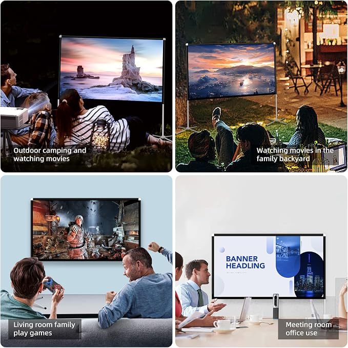Portable Projector Screen 60inch,Movie Projection Screen,Indoor Projection Screen and Stand, 16:9 Projector Screen 4K HD Wrinkle-Free Lightweight