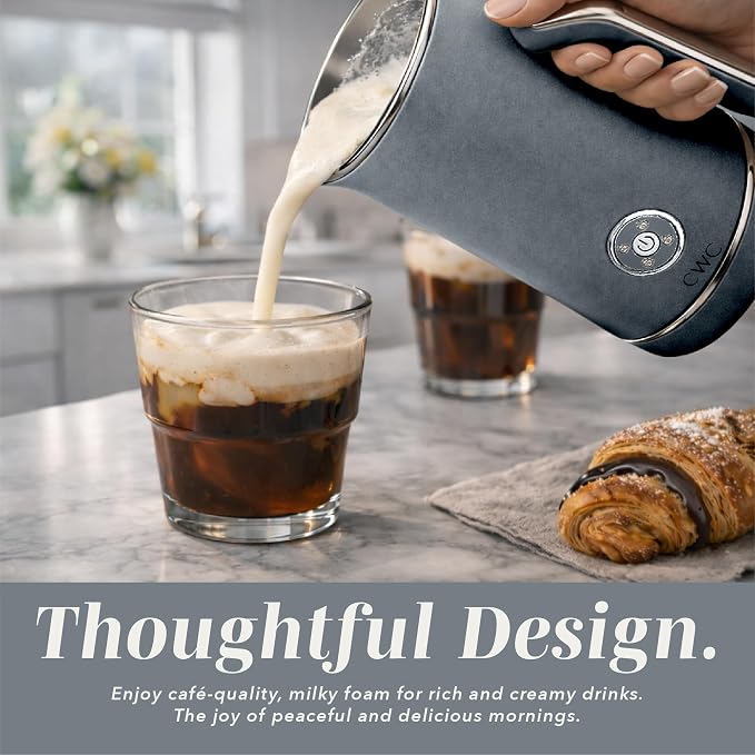 COOK WITH COLOR 4-in-1 Electric Milk Steamer and Frother - 2-Minute Heating and Frothing, Hot and Cold Foam Maker for Coffee, Latte, Cappuccino, Macchiato, Milk Warmer, Auto Shut Off, Grey