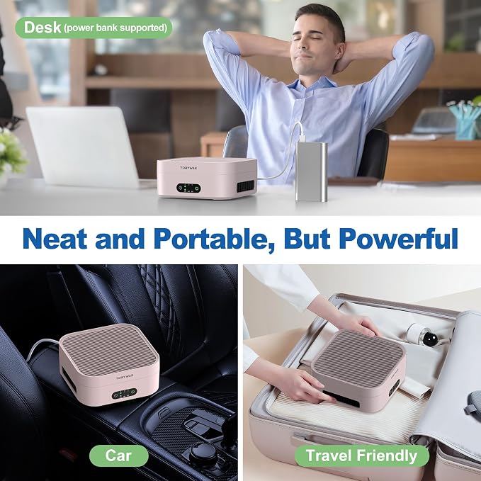 Air Purifiers for Home, TDBYWAE Air Purifier for Bedroom Up to 600 ft², H13 True HEPA Air Purifier for Pets Dust Dander Pollen Odor Smoke, with New Quiet Wind Wheel System, for Desk/Car/Travel(Pink)