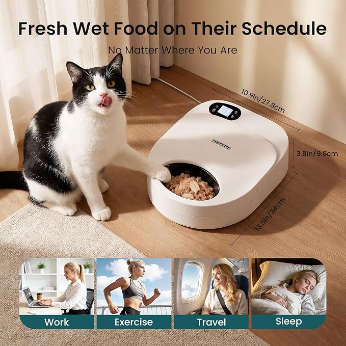 Semiconductor Cooling Refrigerated Automatic Cat Feeder Wet Food | No Ice Packs 48H Fresh Keeping, Removable Dual-Section Tray, Meal Timer for Portion Control, Work Schedules & Weekend Travel