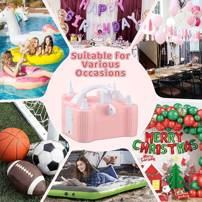 4-in-1 Electric Balloon Pump for All Balloons,Portable Dual Nozzle 600W Air Pump for Balloons,High Power Balloon Blower for Latex Foil 260q Mylar Balloon,Inflation Pool Float and Sports Balls